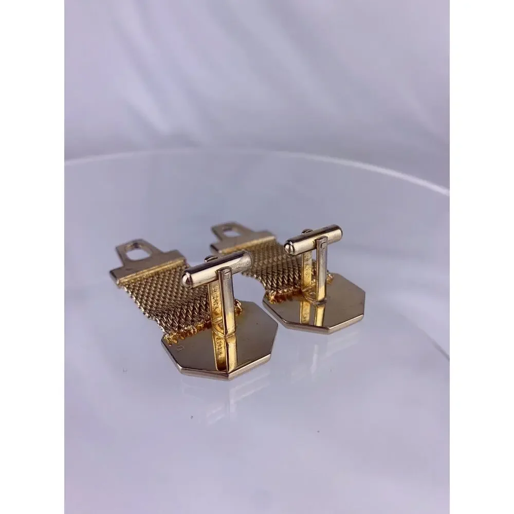 Ink Blot Pour Acrylic Mesh Wrap Cufflinks Gold Tone Hickok Modernist VTG O1
